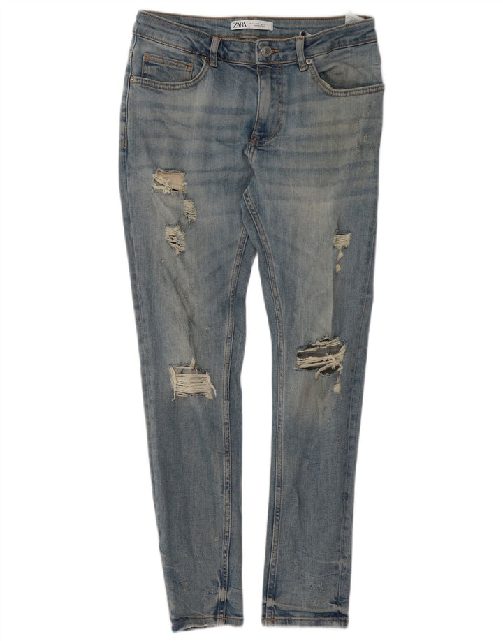 Zara Mens Distressed Slim Jeans EU 40 Médio W31 L29 Azul Algodão