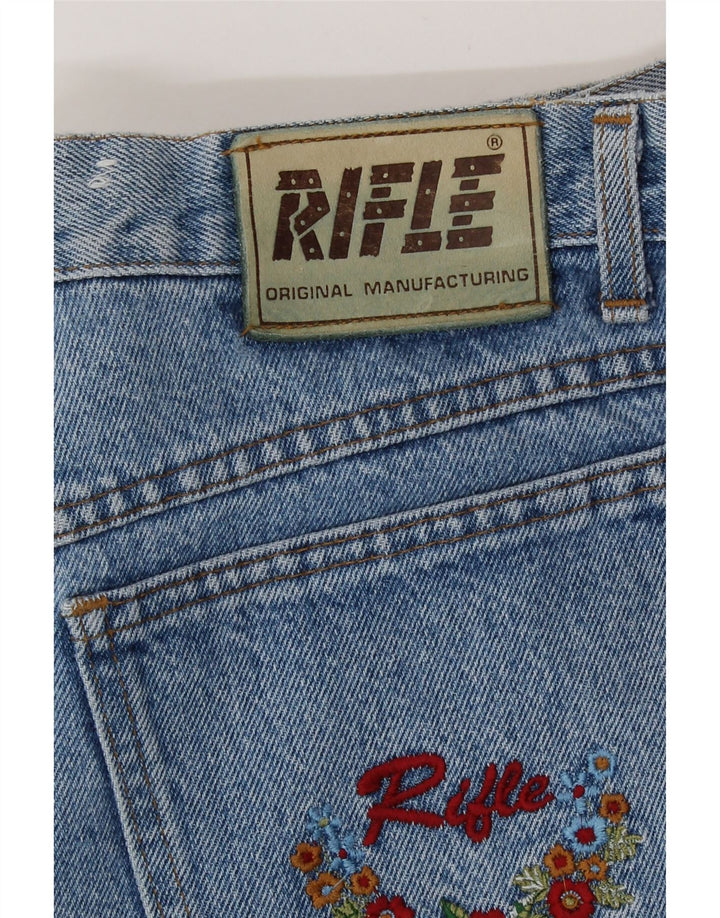 Rifle feminino cintura alta cônico jeans W28 L29 azul