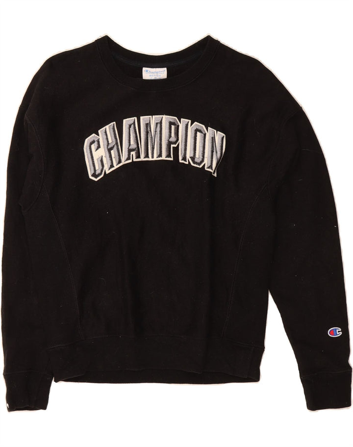 CHAMPION Womens Graphic Sweatshirt Jumper UK 14 Medium Black Cotton Vintage Champion and Second-Hand Champion from Messina Hembry 