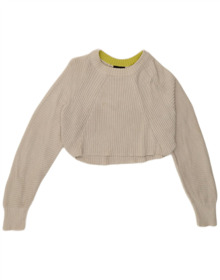 Suéter feminino Topshop com gola redonda grande e gola redonda Reino Unido 12 médio branco