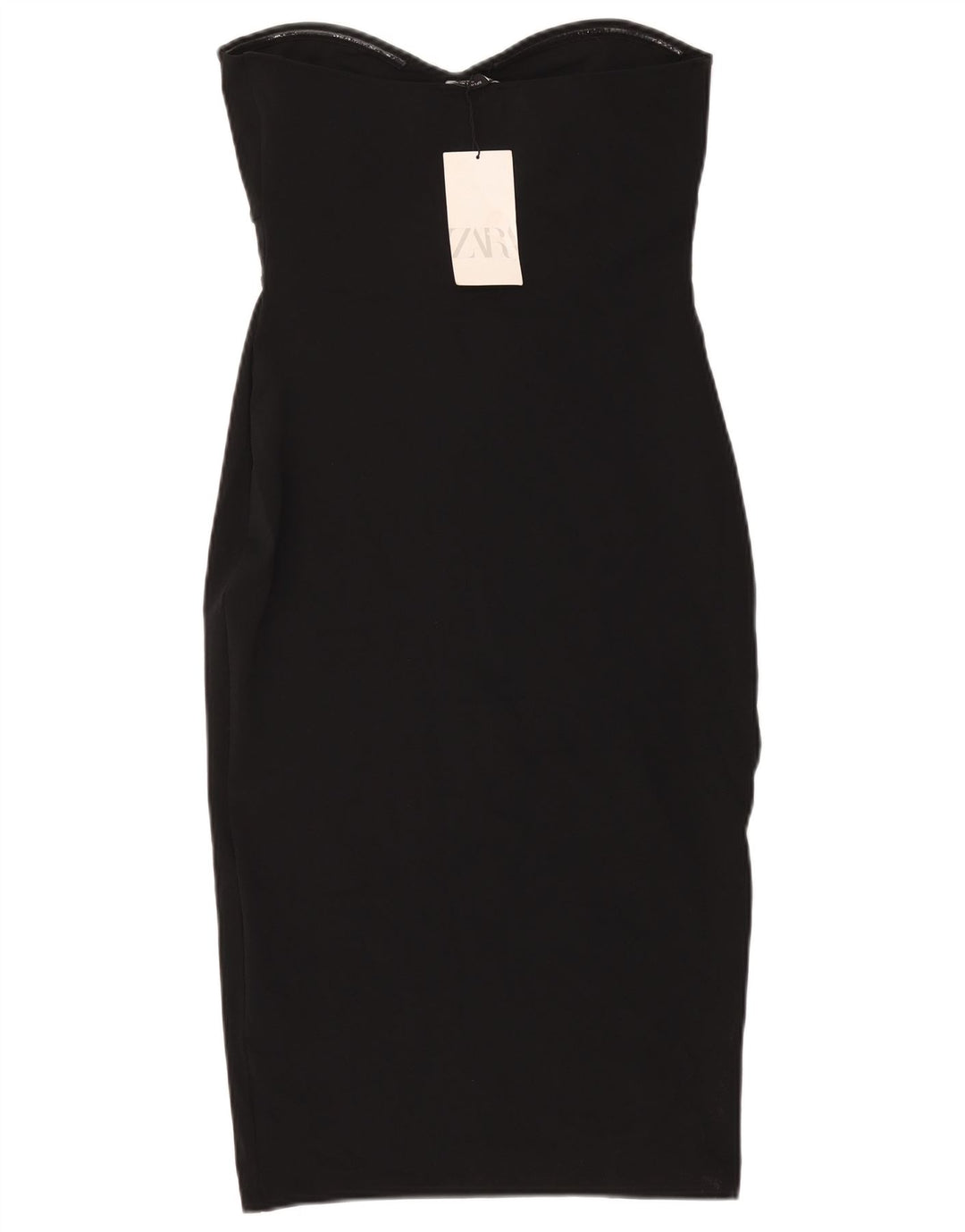 Vestido sem alças feminino ZARA Reino Unido 14 grande poliéster preto
