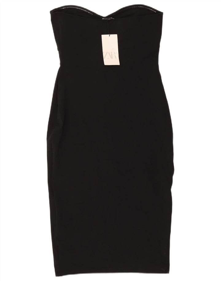 Vestido sem alças feminino ZARA Reino Unido 14 grande poliéster preto
