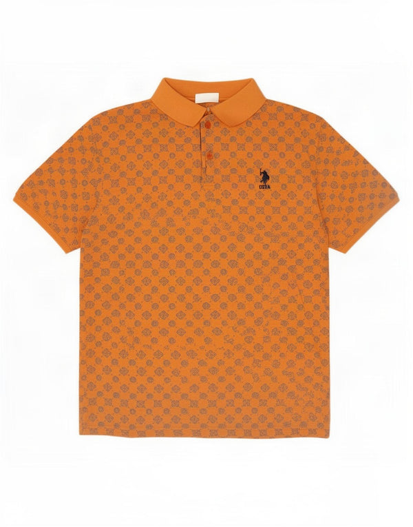 US Polo Assn. Camisa masculina grande laranja floral algodão