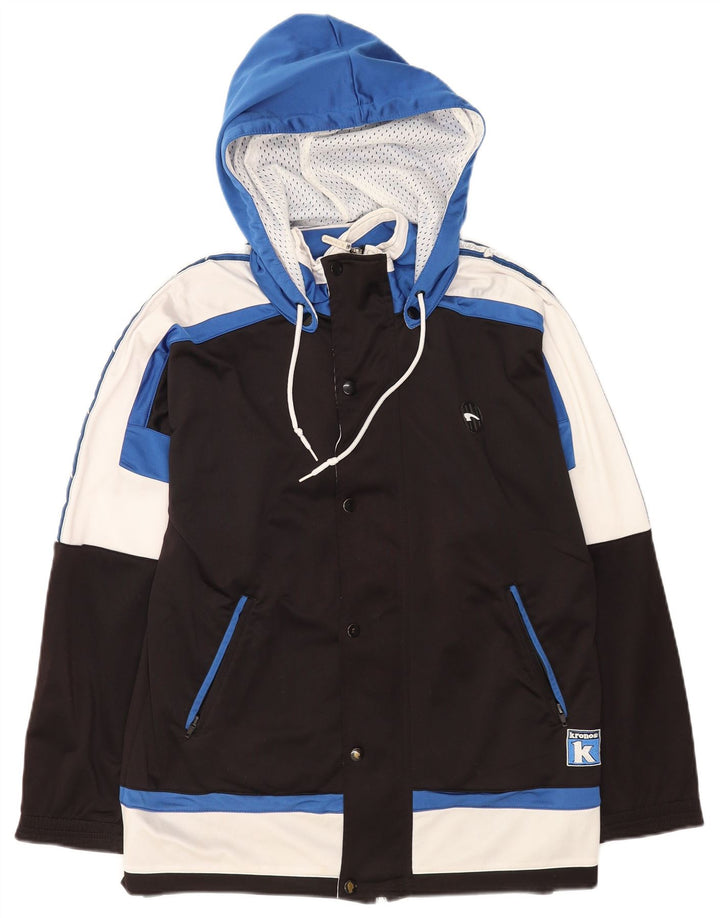 Jaqueta masculina Kronos com capuz e moletom médio preto em poliéster colorblock