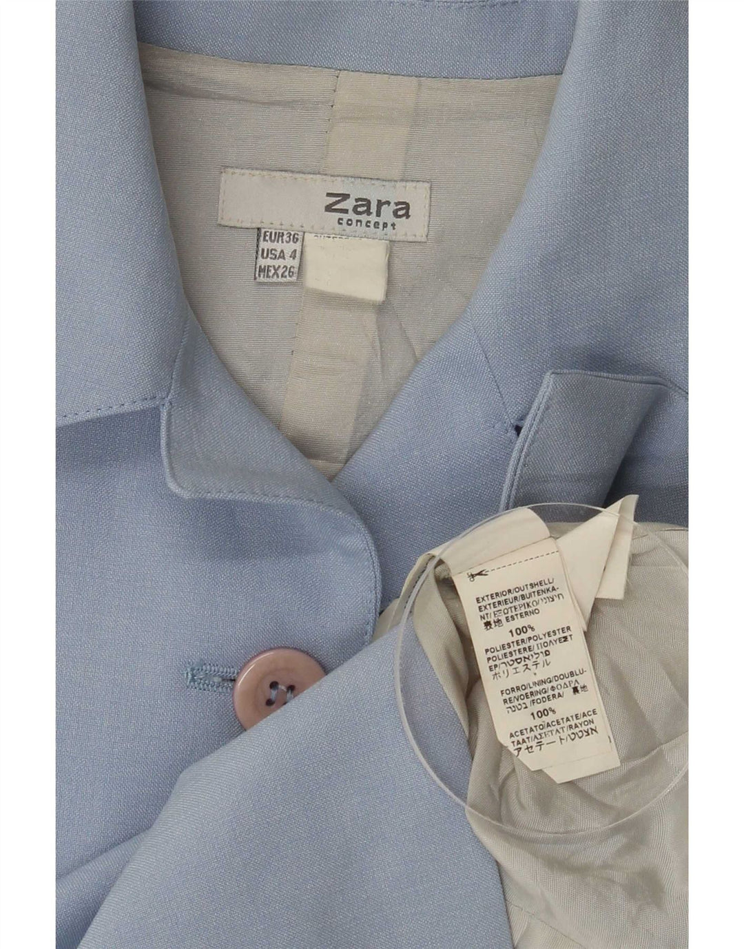 Jaqueta blazer feminina Zara com 5 botões EU 36 XS azul poliéster