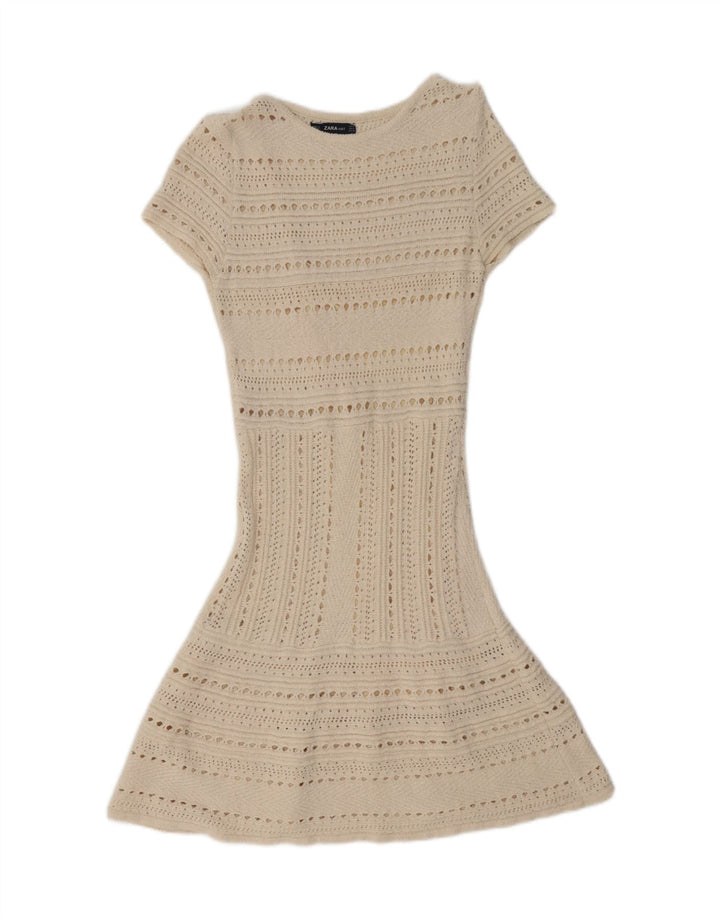 Zara vestido feminino transparente de mangas curtas UK 12 médio off white