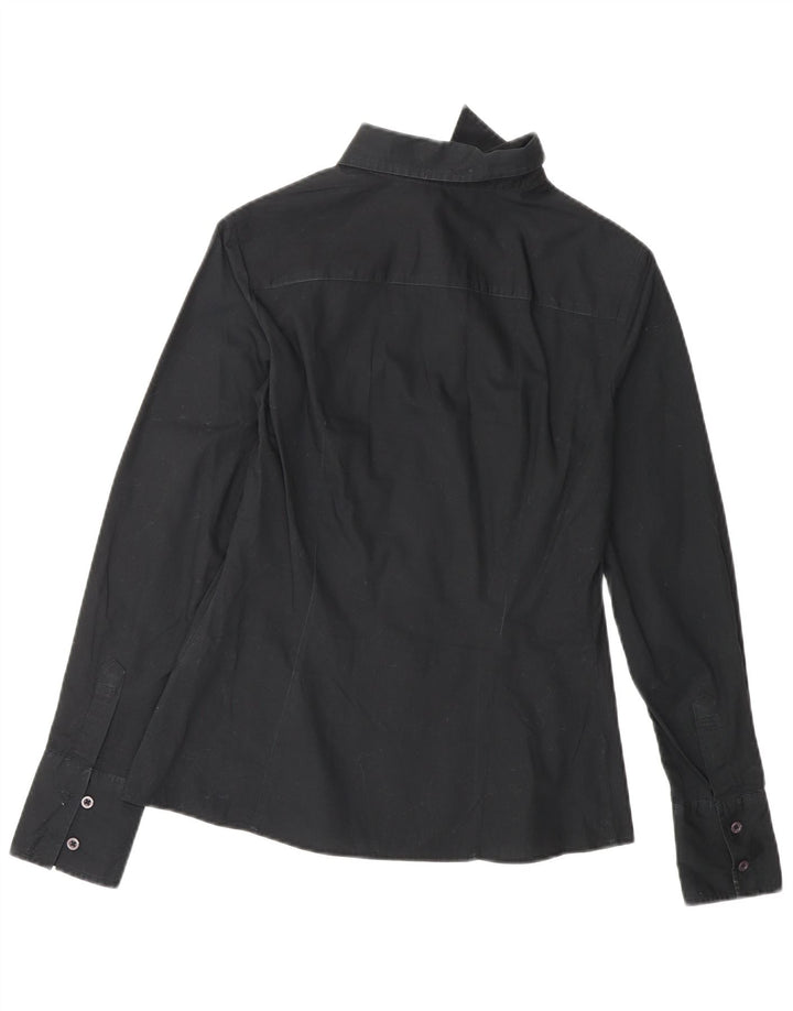 Camisa feminina BENETTON UK 10 pequena algodão preto