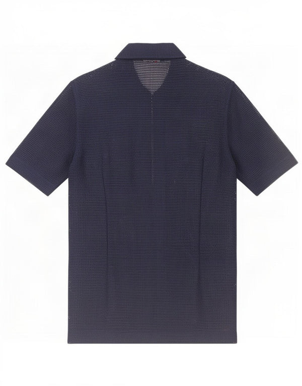 Camisa masculina vintage transparente de manga curta pequena azul marinho