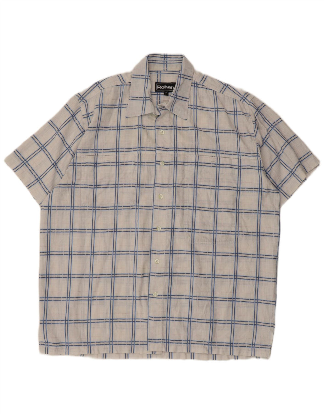 Rohan Camisa masculina de manga curta grande poliéster xadrez branco