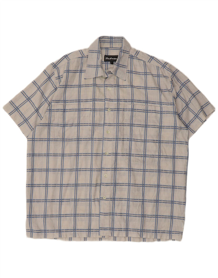 Rohan Camisa masculina de manga curta grande poliéster xadrez branco