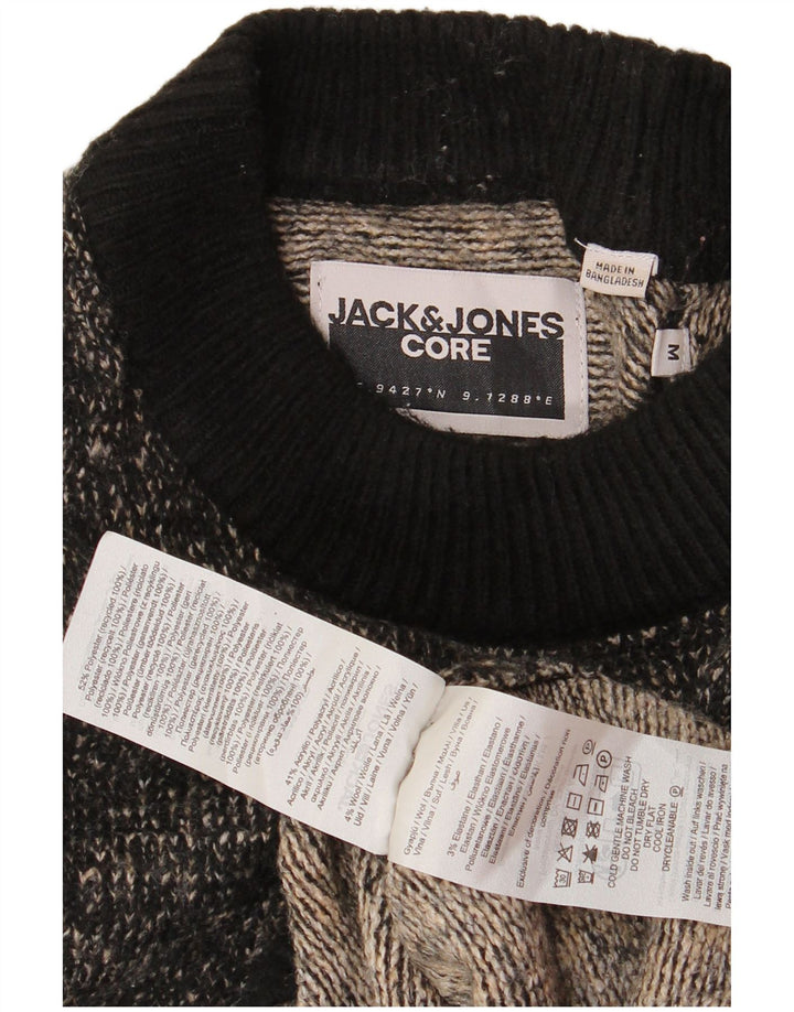 Suéter masculino JACK & JONES com gola redonda, poliéster manchado preto médio