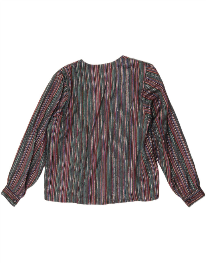 Blusa feminina vintage UK 16 grande listrada multicolorida