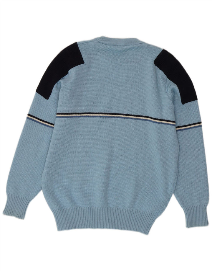 Suéter vintage masculino com gola redonda IT 48 pequeno bloco colorido azul