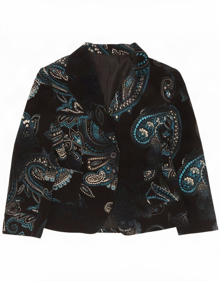 Jaqueta blazer feminina vintage com 2 botões IT 48 XL azul marinho algodão paisley