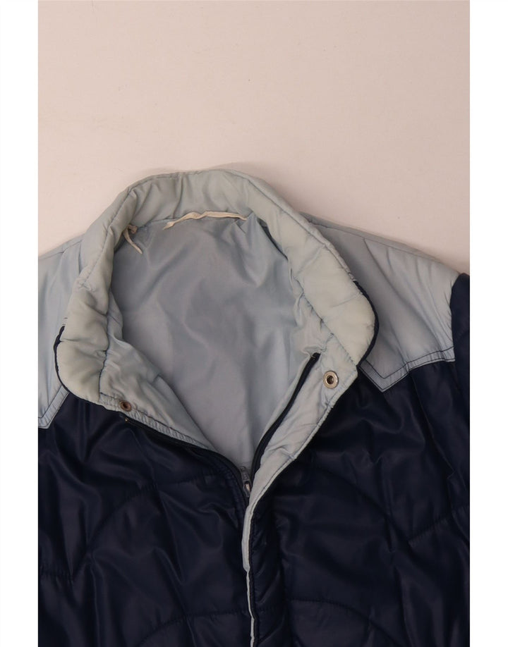 Jaqueta acolchoada masculina vintage UK 40 grande poliamida colorblock azul marinho