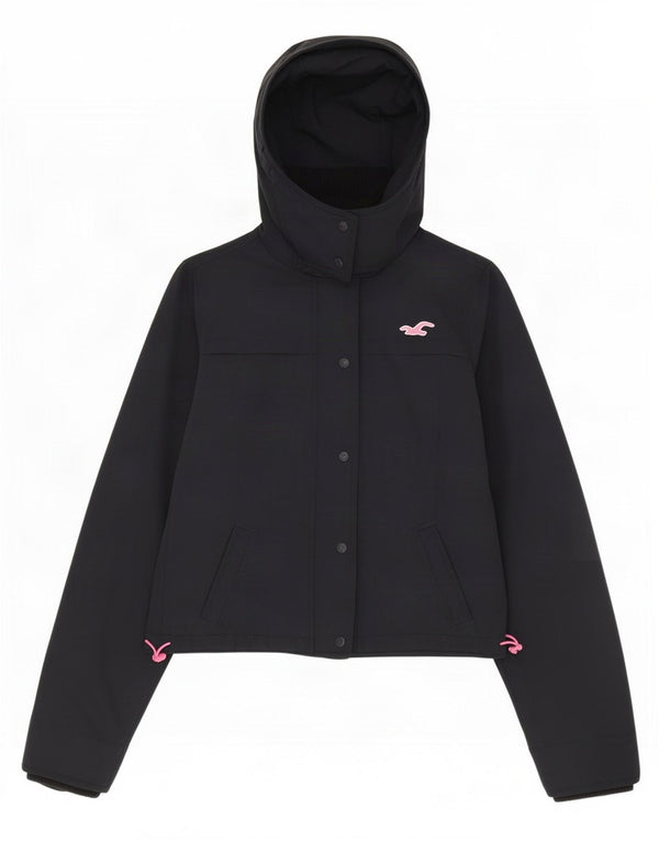 Jaqueta de chuva feminina com capuz Hollister UK 14 médio azul marinho nylon