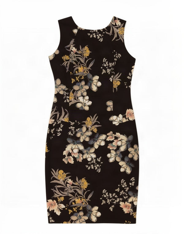 Vestido feminino Marks & Spencer sem mangas com bainha UK 12 médio preto floral