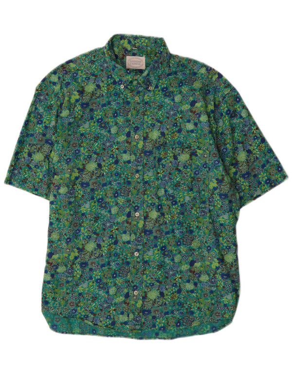 ANONIMA CAMICIE Camisa masculina de manga curta de algodão floral verde médio