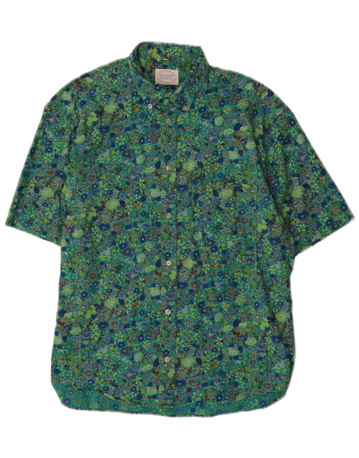 ANONIMA CAMICIE Camisa masculina de manga curta de algodão floral verde médio