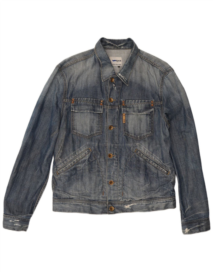 Jaqueta jeans masculina desgastada Gas UK 38 algodão azul médio