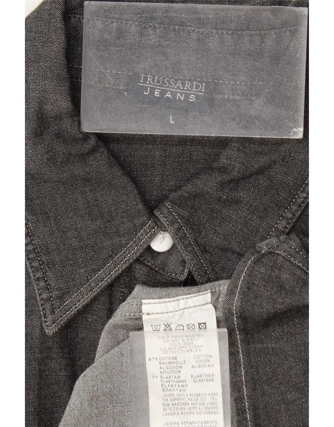 Camisa feminina Trussardi Jeans UK 16 grande algodão cinza
