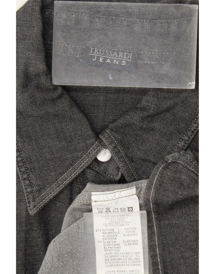 Camisa feminina Trussardi Jeans UK 16 grande algodão cinza