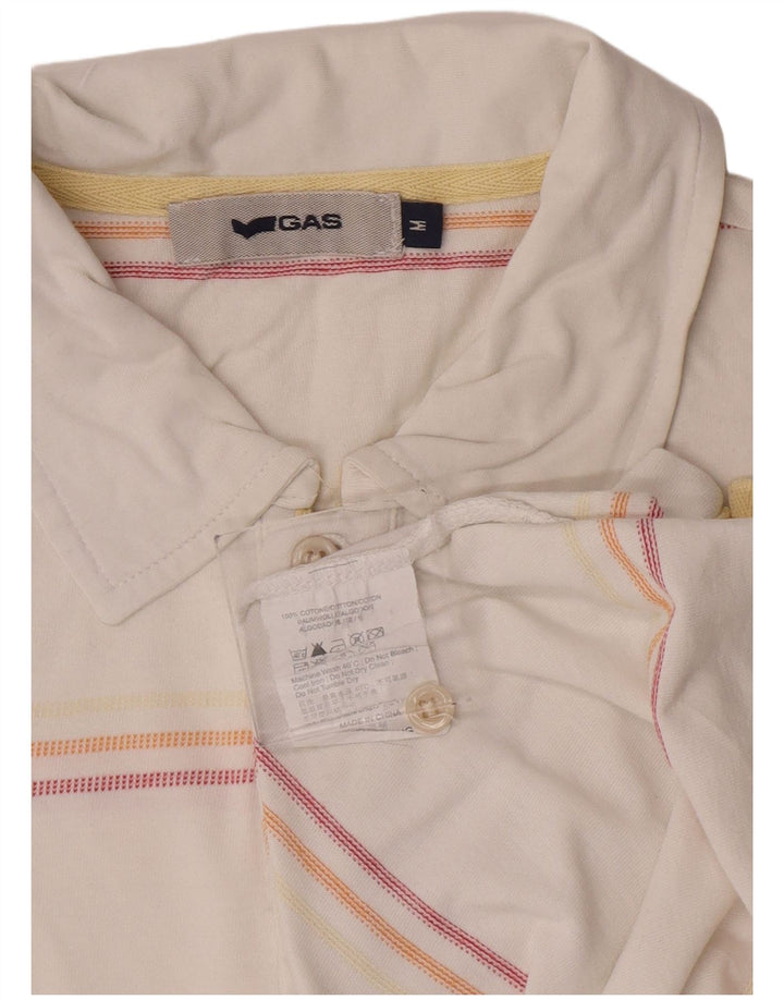 Camisa polo masculina Gas, algodão listrado branco médio