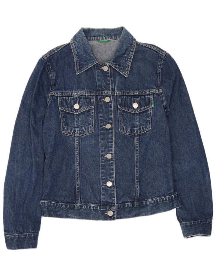 Jaqueta jeans feminina Benetton UK 10 pequena azul