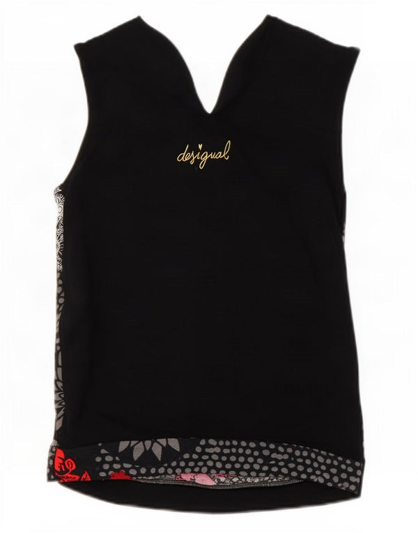Blusa feminina sem mangas Desigual Top UK 12 médio preto floral