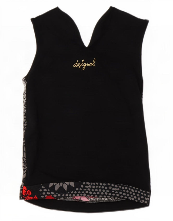 Blusa feminina sem mangas Desigual Top UK 12 médio preto floral