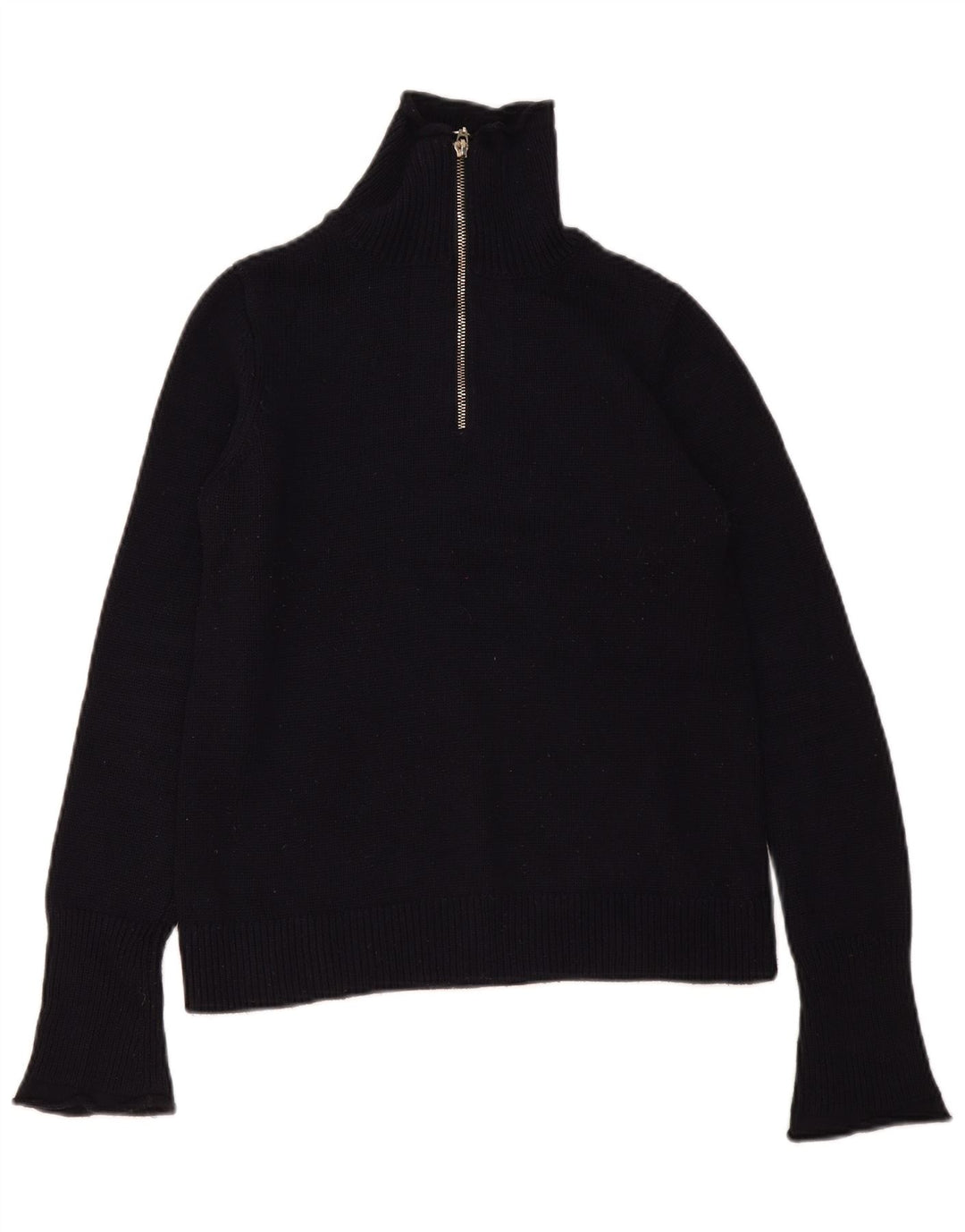 Suéter feminino Zara com zíper e gola em poliéster UK 12 médio preto poliéster