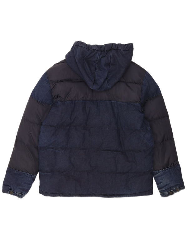Zara Jaqueta masculina acolchoada com capuz UK 42 XL algodão azul marinho