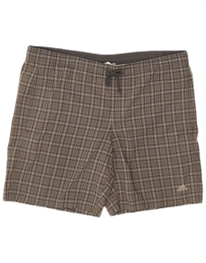 Shorts de natação masculino Adidas grande poliéster xadrez cinza