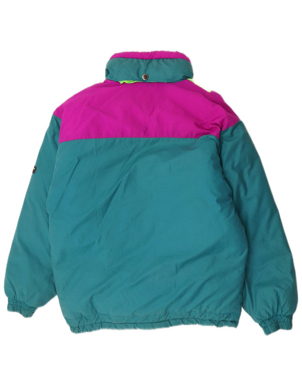 Vintage Mens Hooded Padded Jacket UK 36 Small Green Colourblock Cotton