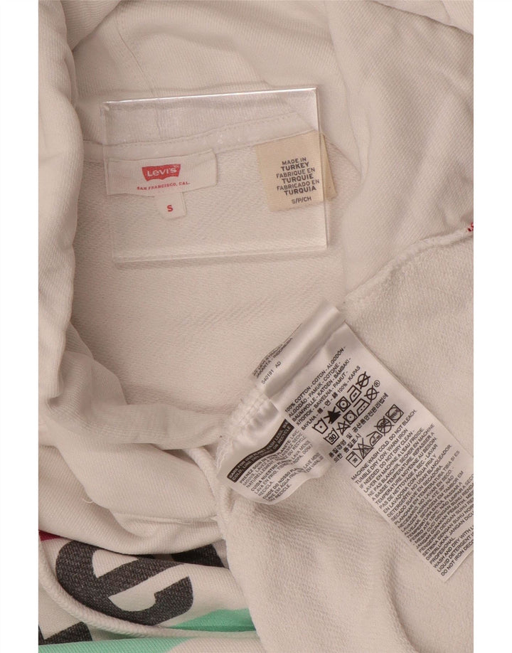Suéter feminino com capuz gráfico oversized LEVI'S Reino Unido 10 pequeno algodão branco