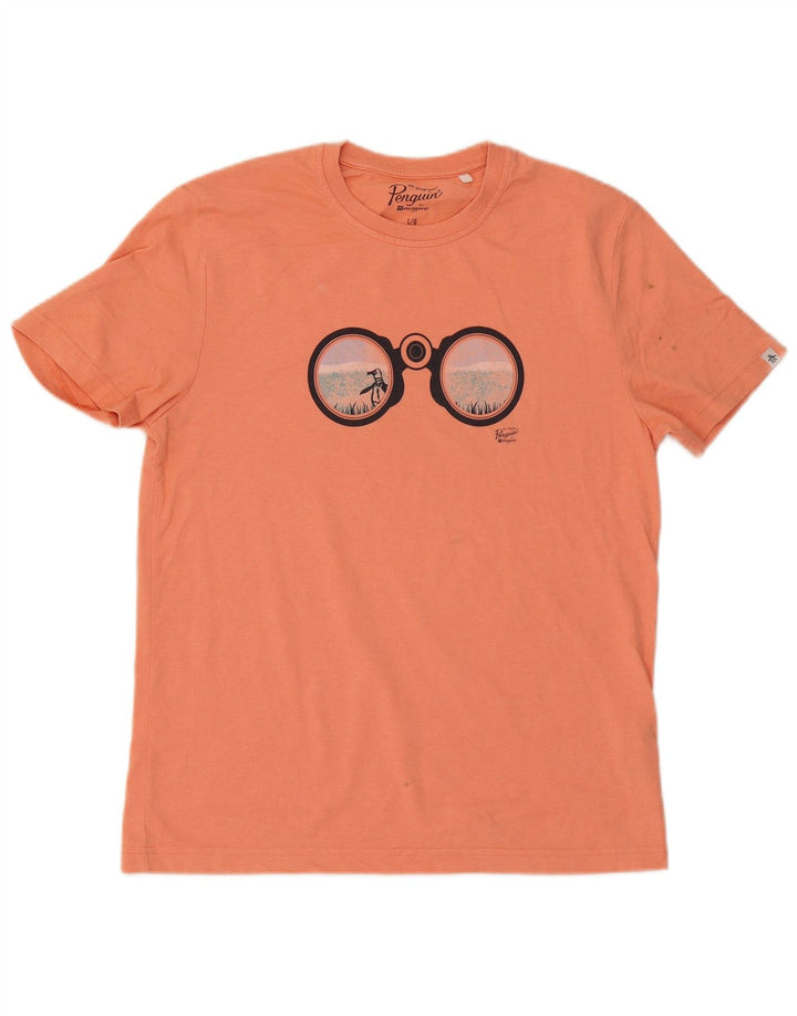 Camiseta masculina gráfica Penguin Top grande algodão laranja