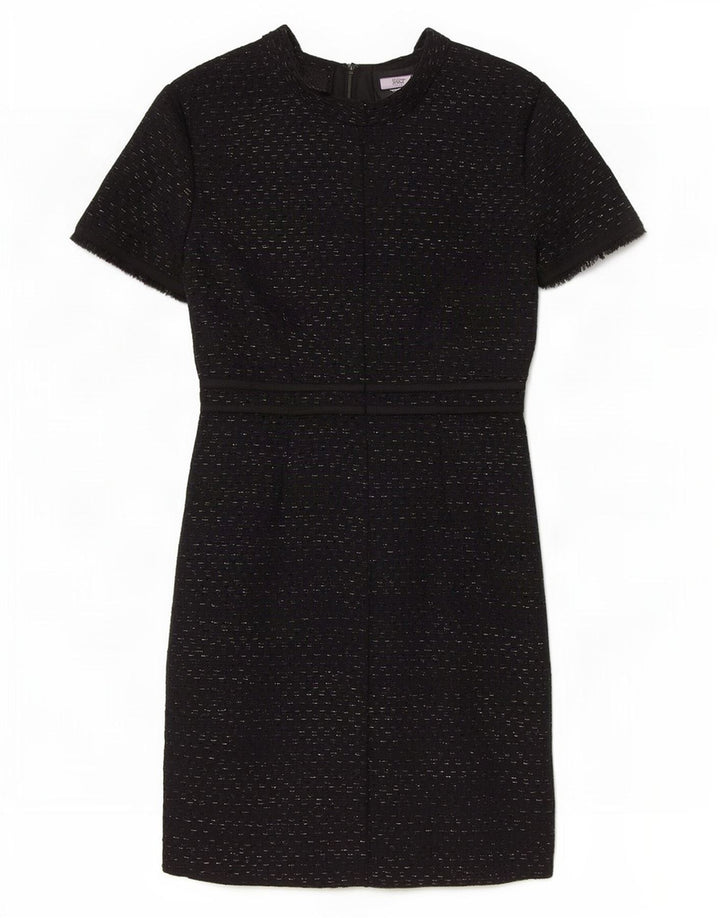 Vestido feminino Reiss A-Line UK 8 pequeno poliéster listrado preto