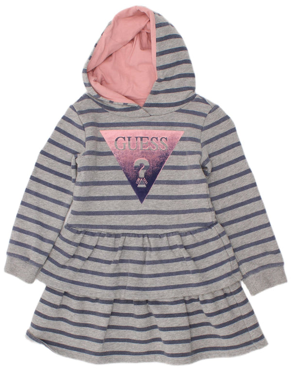 Vestido suéter com capuz gráfico Guess Girls 2-3 anos algodão listrado cinza