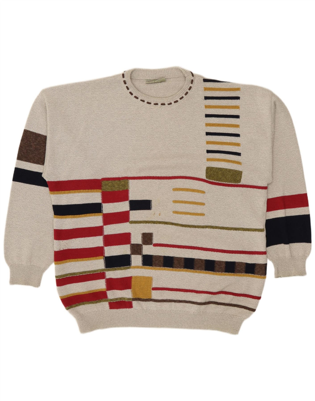 Suéter masculino Conte Massimo com gola redonda 2XL algodão geométrico cinza