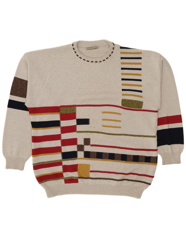 Suéter masculino Conte Massimo com gola redonda 2XL algodão geométrico cinza