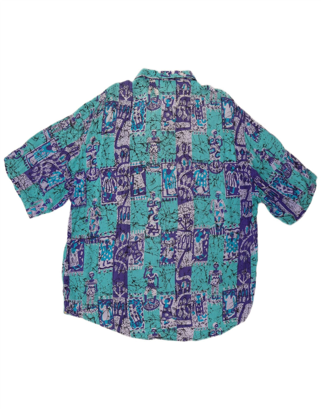 Camisa masculina VINTAGE manga curta XL azul patchwork algodão