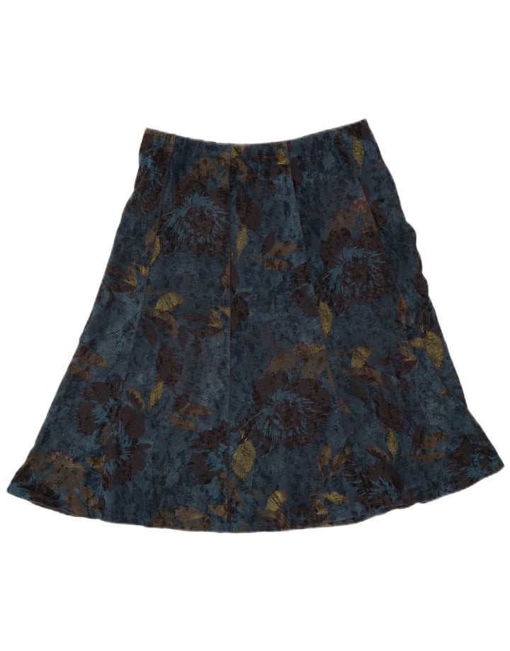 Saia feminina Marks & Spencer A-Line UK 12 Médio W30 Azul Floral Poliéster