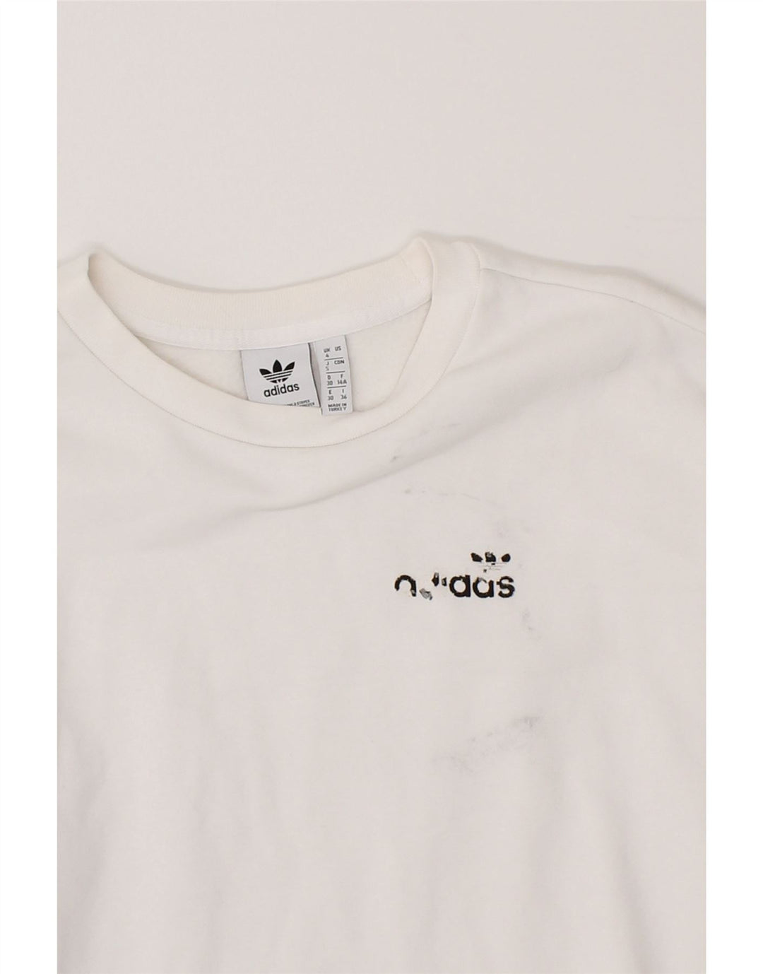 ADIDAS Womens Oversized Sweatshirt Jumper UK 4 XS White Cotton Vintage Adidas and Second-Hand Adidas from Messina Hembry 