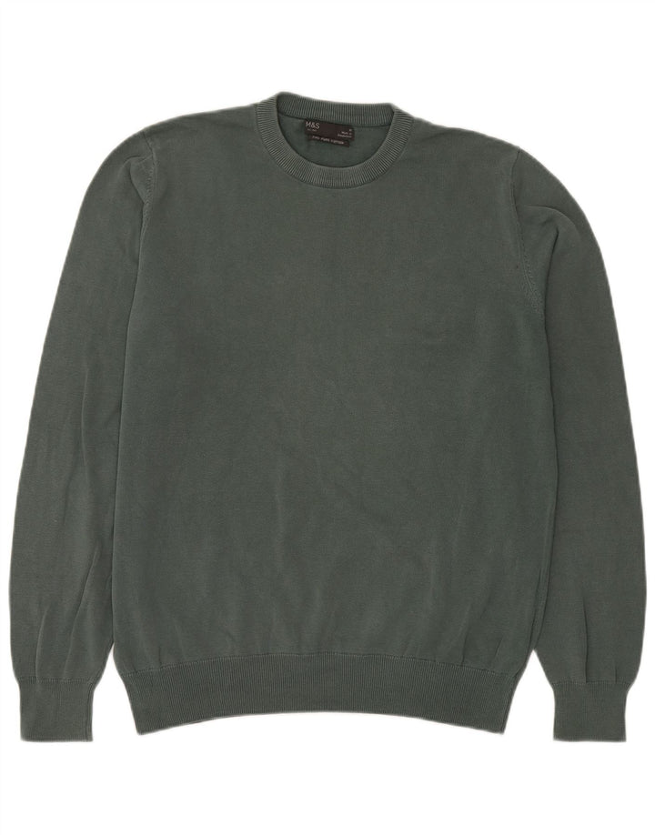 Suéter masculino Marks & Spencer com gola redonda, algodão verde médio