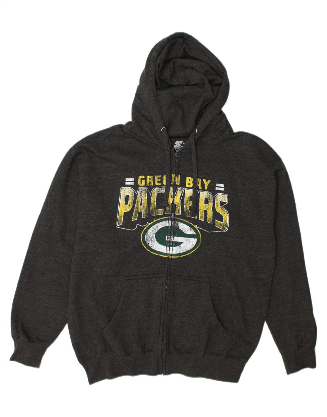 STARTER Mens Green Bay Packers Graphic Zip Hoodie Sweater XL Grey Cotton Vintage Starter and Second-Hand Starter from Messina Hembry 