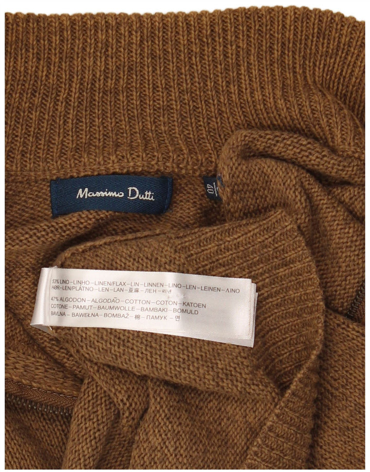 Suéter masculino Massimo Dutti com zíper e gola grande em linho marrom