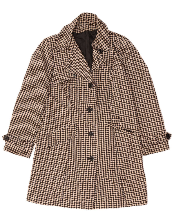 Casaco impermeável feminino Marks & Spencer Reino Unido 14 grande poliéster bege Houndstooth