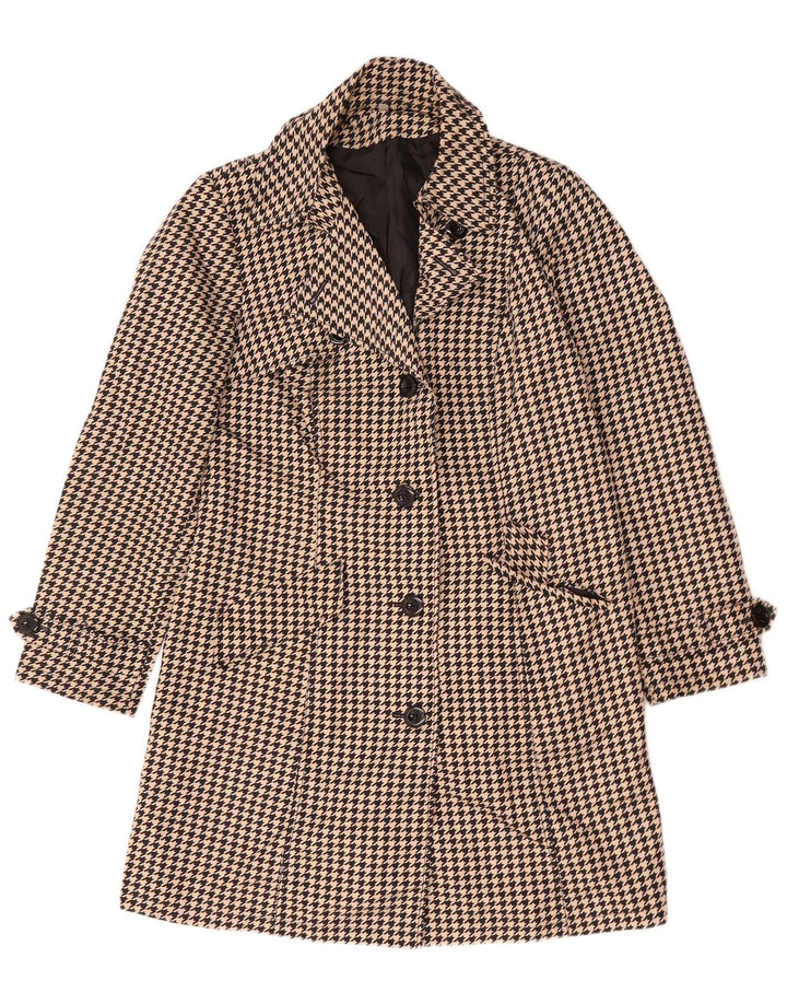 Casaco impermeável feminino Marks & Spencer Reino Unido 14 grande poliéster bege Houndstooth