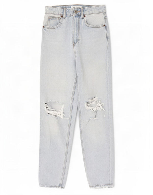 Zara Jeans feminino desgastado de cintura alta EU 32 2XS W22 L26 azul
