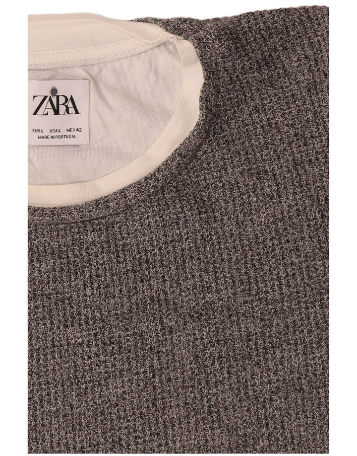 Suéter masculino Zara com gola redonda, grande algodão cinza